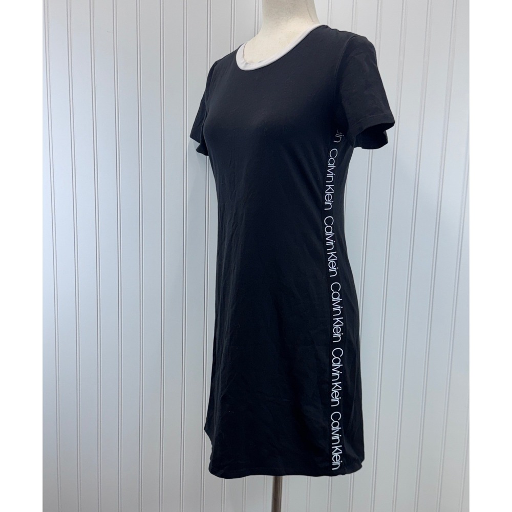 Calvin Klein T-Shirt Dress Women S Black Logo Tape Ringer Mini Sporty Athleisure